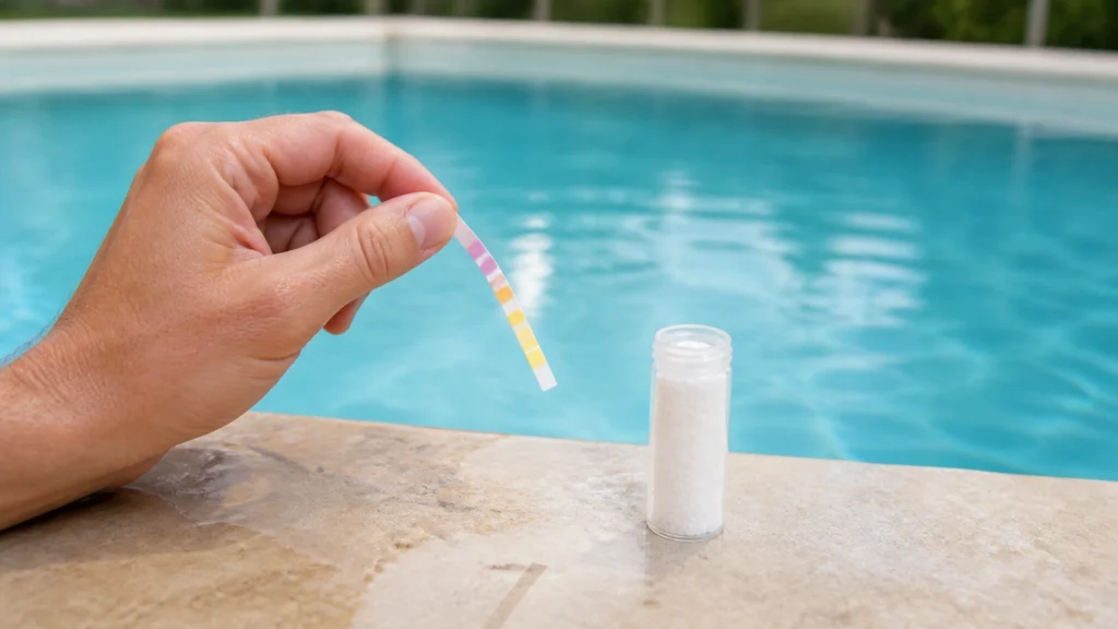 Illustration éditoriale pour l’article « Calcul dosage chlore piscine : maîtrisez les bons chiffres »