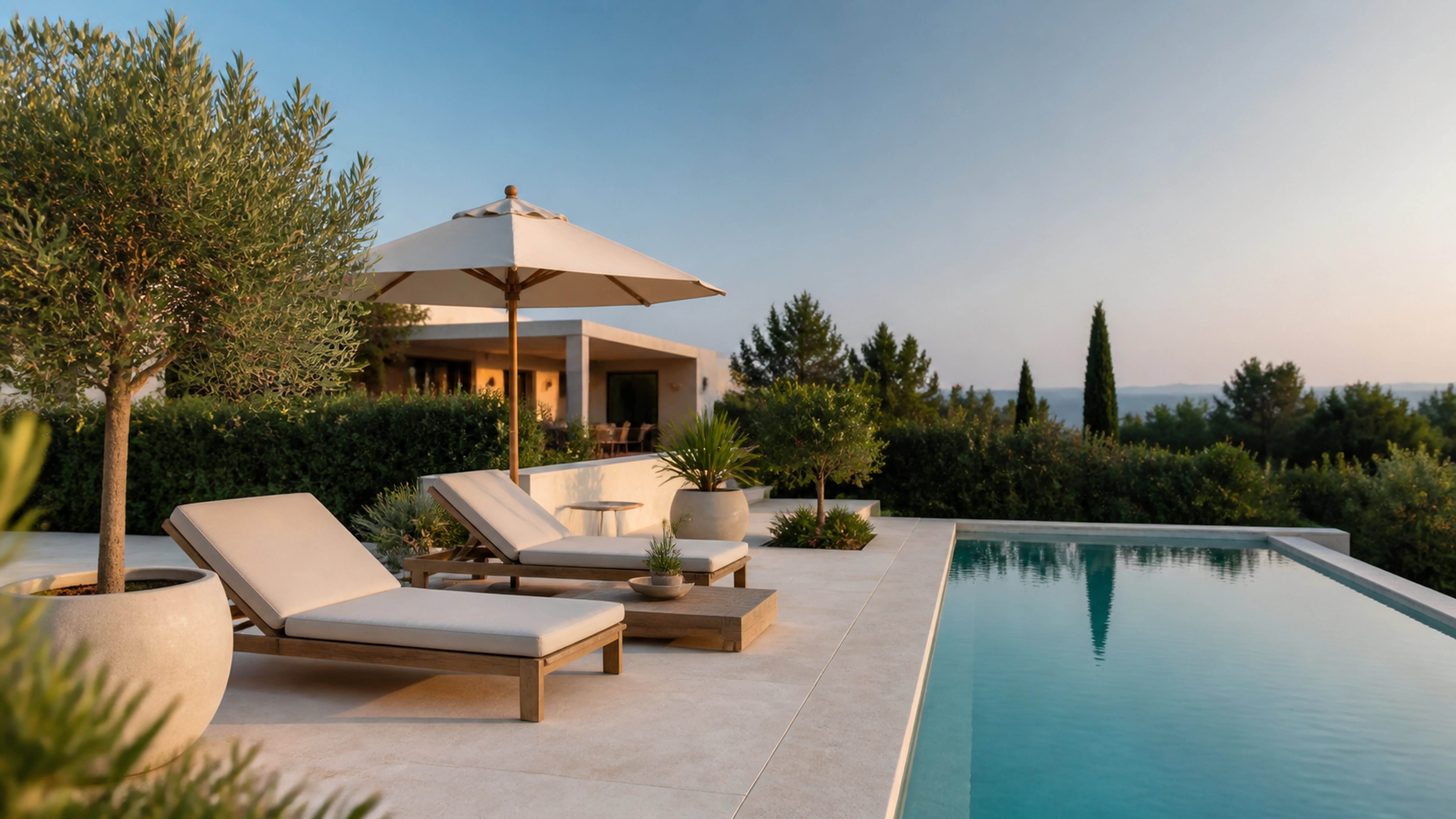 Illustration éditoriale pour l’article « Quelle idee deco terrasse piscine choisir en 2026 »