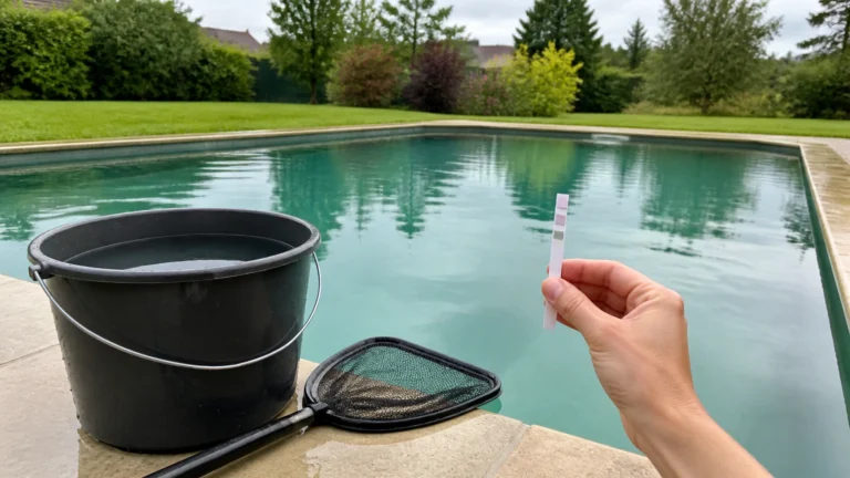 Illustration éditoriale pour l’article « Piscine eau de pluie : traiter son bassin pour la baignade »