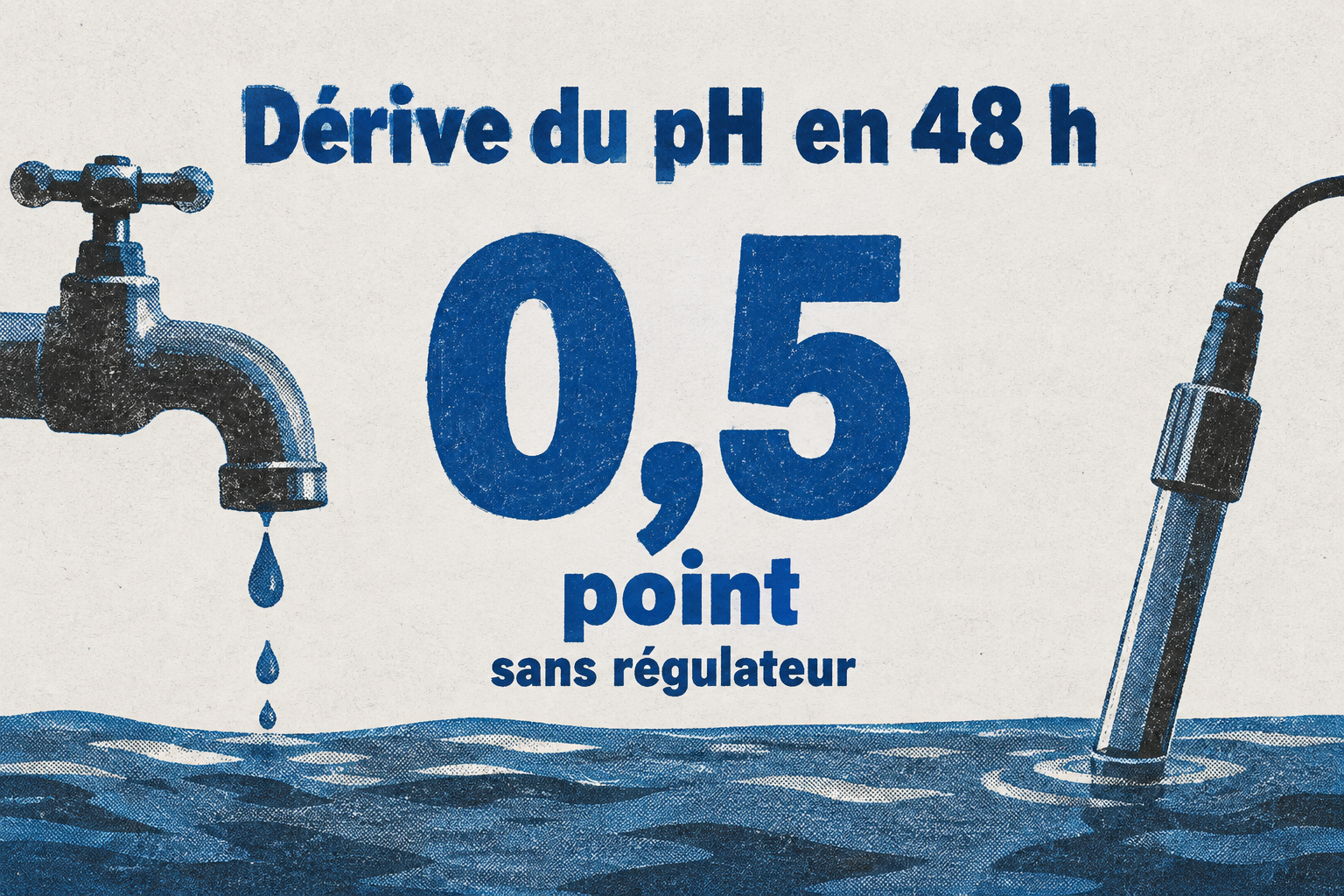 Le pH d'une piscine dérive de 0,5 point en 48 heures sans régulateur automatique.