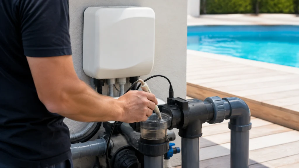 Illustration éditoriale pour l’article « Comment tester un électrolyseur de piscine efficacement »
