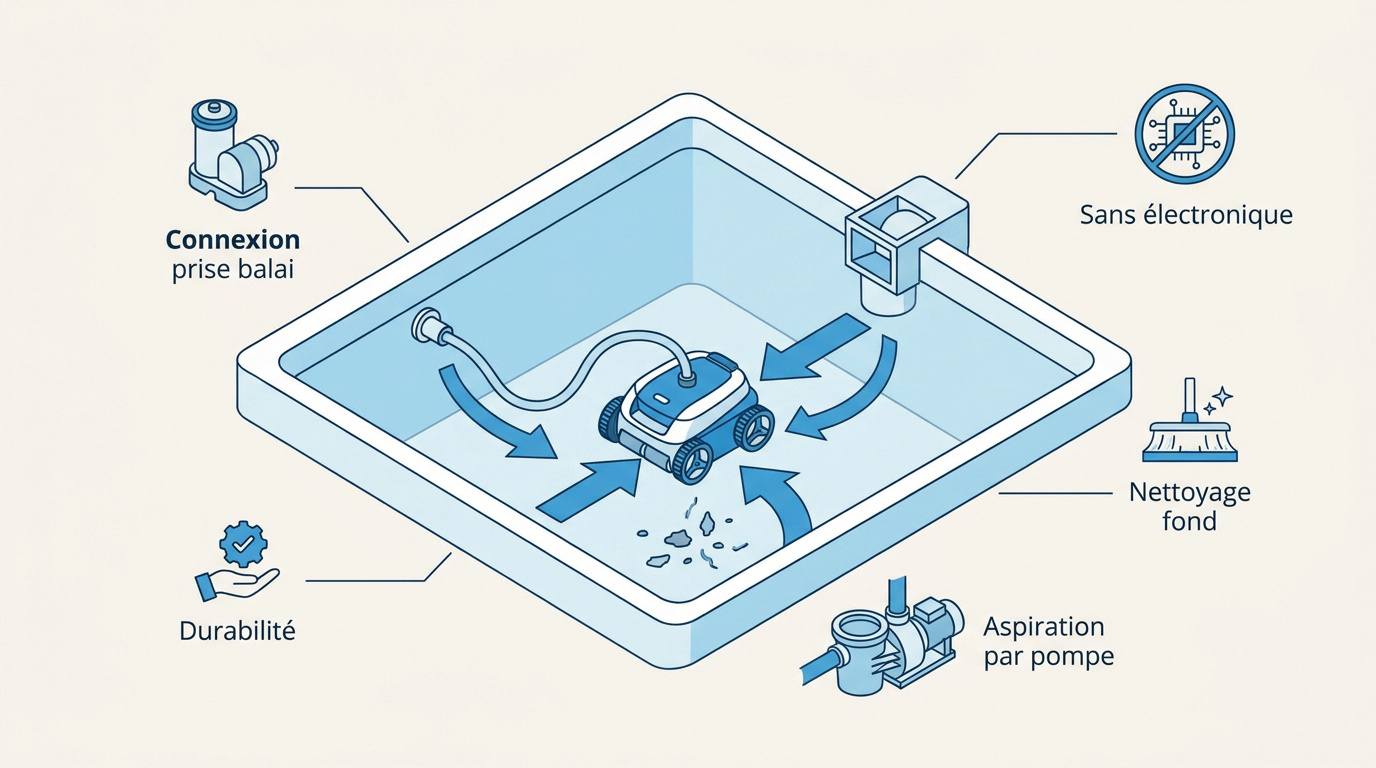 Schéma technique du fonctionnement d'un robot hydraulique sur prise balai