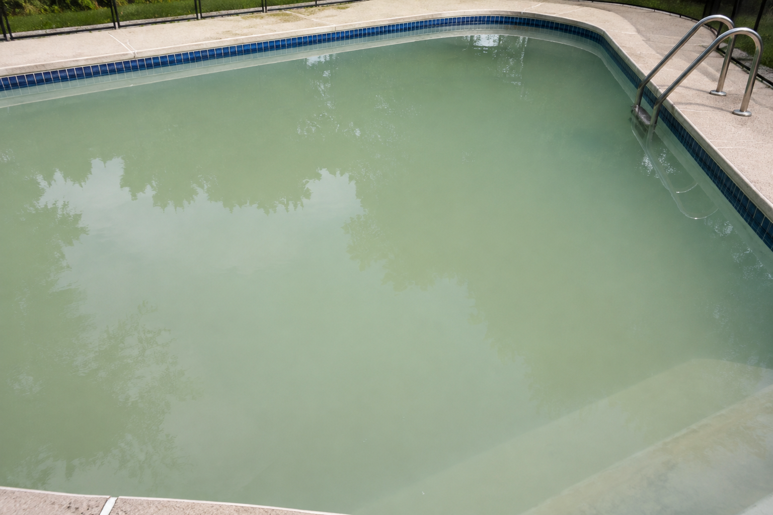 Eau de piscine trouble et nuageuse.
